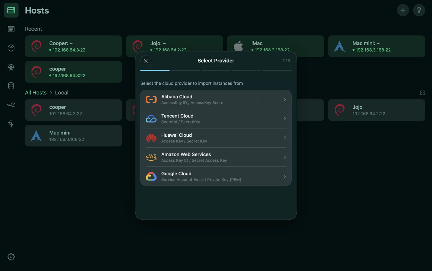 Multi-cloud import · 5 vendors