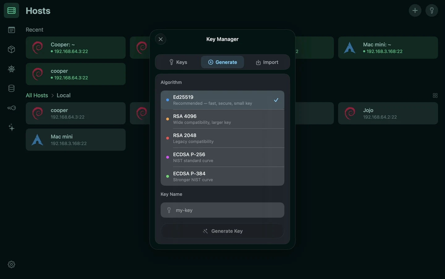 New host · authentication